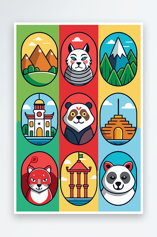 熊猫卡通矢量图标元素-众图网