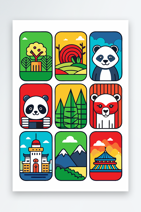 熊猫卡通矢量图标-众图网