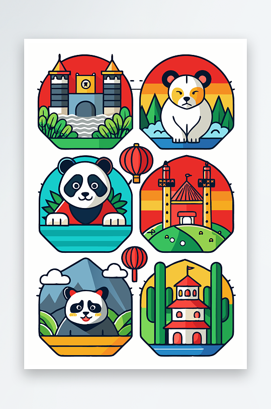 熊猫卡通矢量图标-众图网