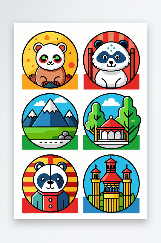 熊猫卡通矢量图标-众图网