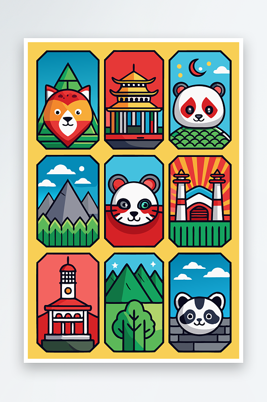 熊猫卡通矢量图标-众图网