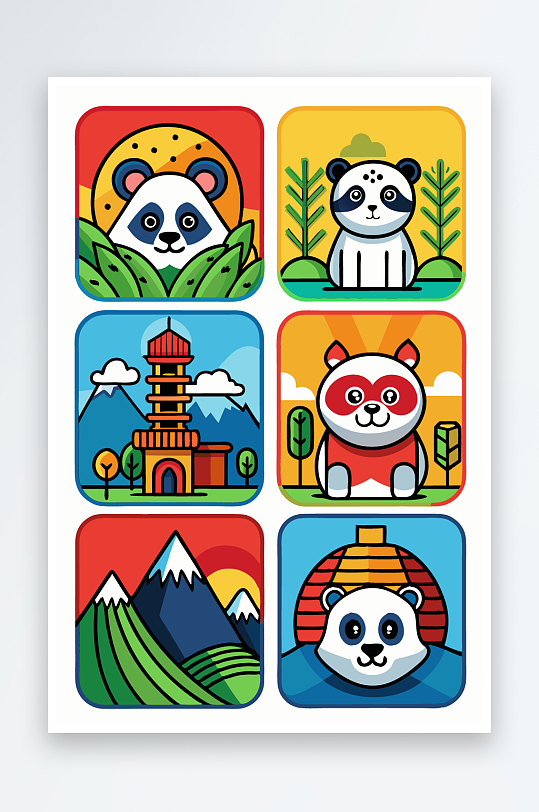 熊猫卡通矢量图标-众图网