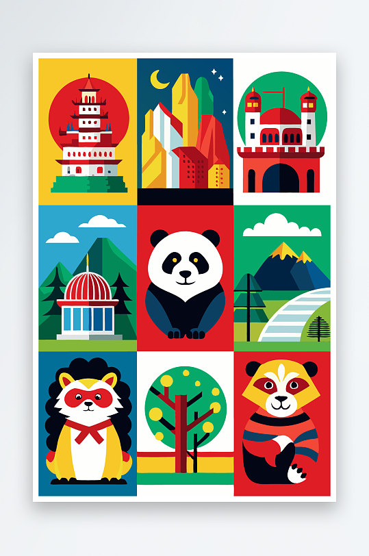 熊猫卡通矢量图标-众图网