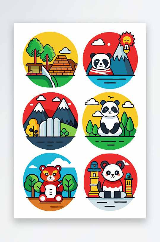 熊猫卡通矢量图标-众图网