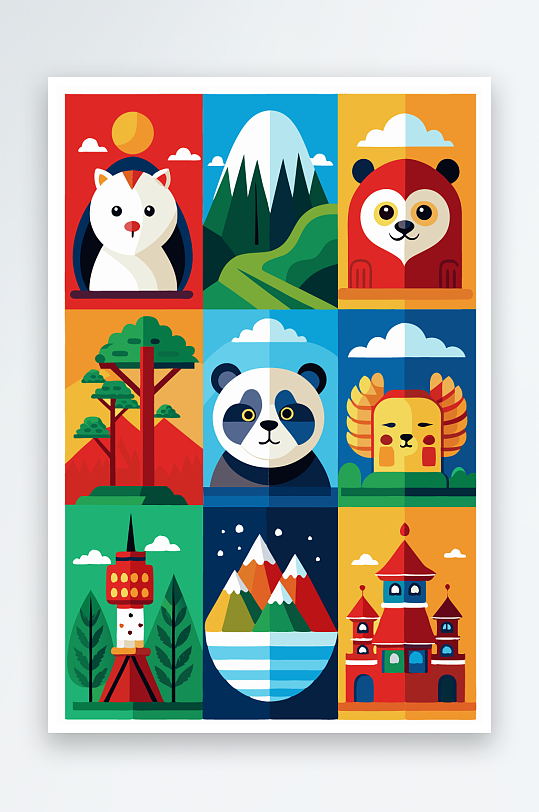 熊猫卡通矢量图标-众图网