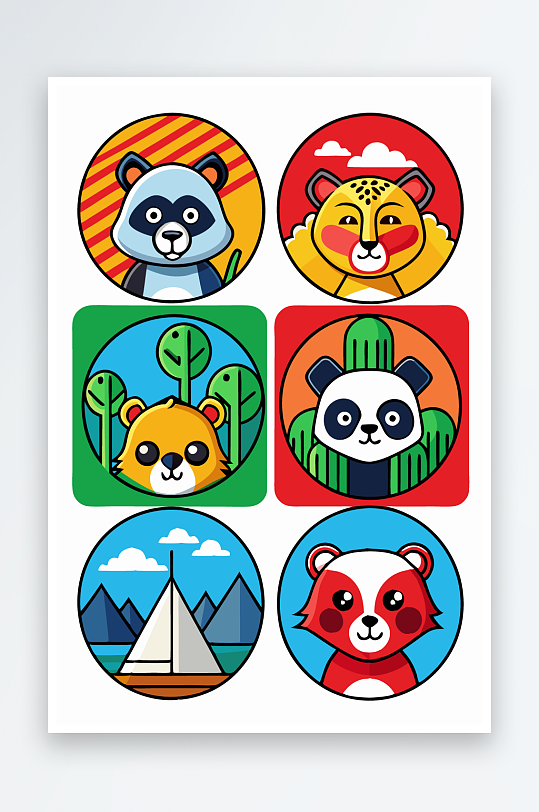 熊猫卡通矢量图标-众图网