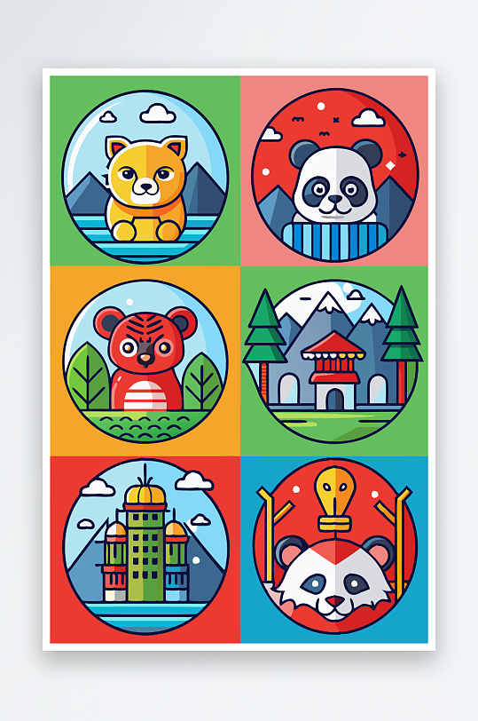 熊猫卡通矢量图标-众图网