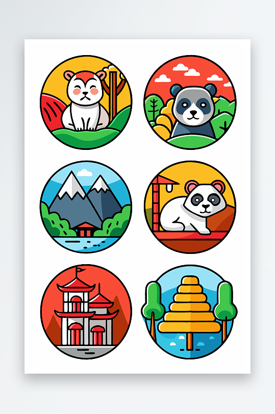 熊猫卡通矢量图标-众图网