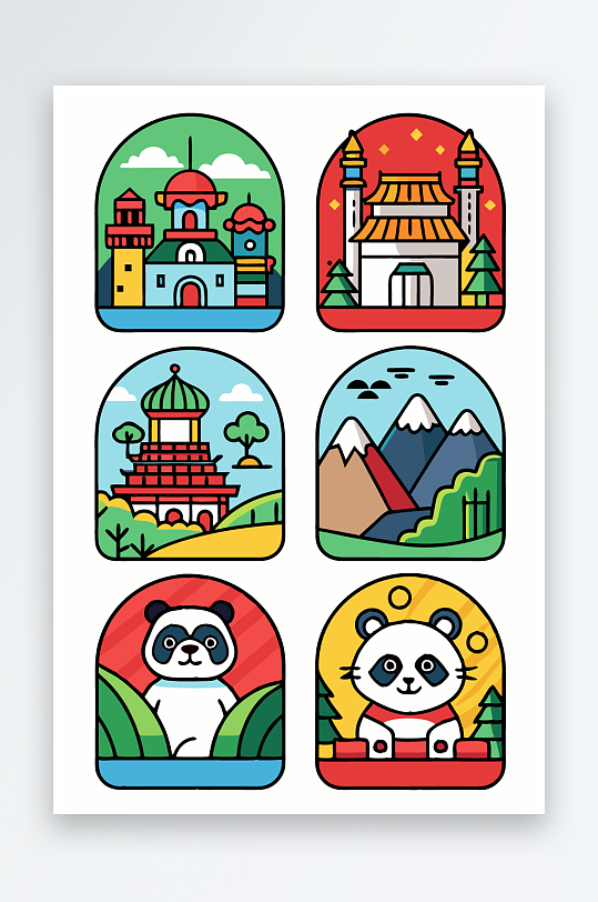 熊猫卡通矢量图标-众图网