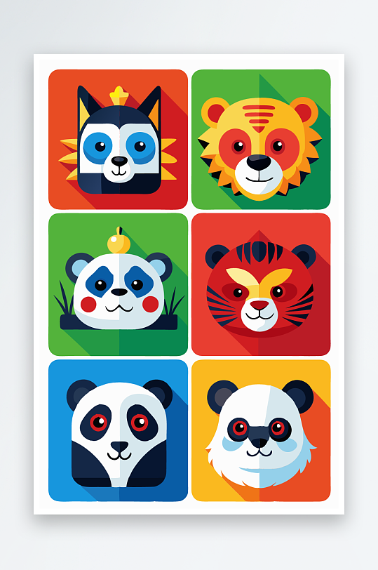 熊猫卡通矢量图标-众图网