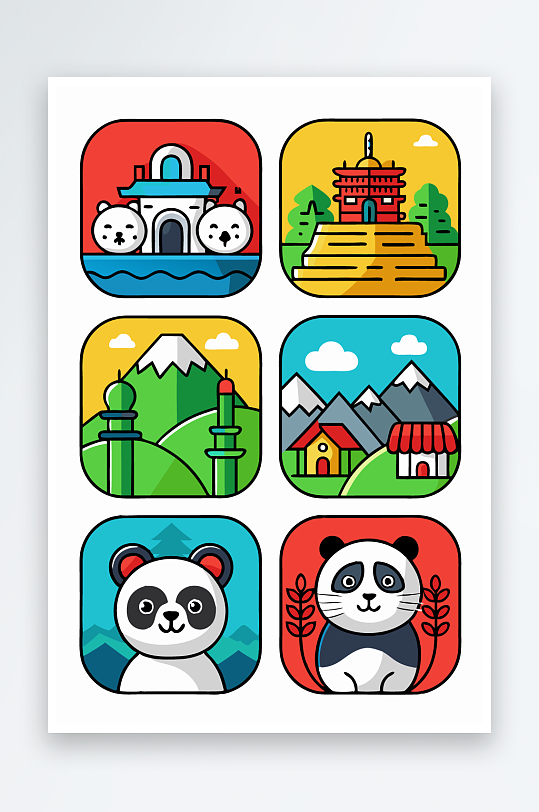 熊猫卡通矢量图标-众图网