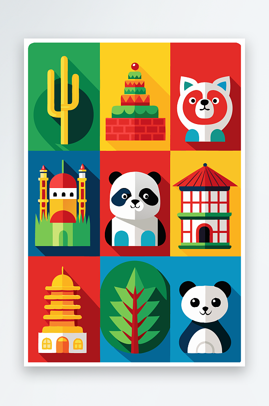 熊猫卡通矢量图标元素-众图网