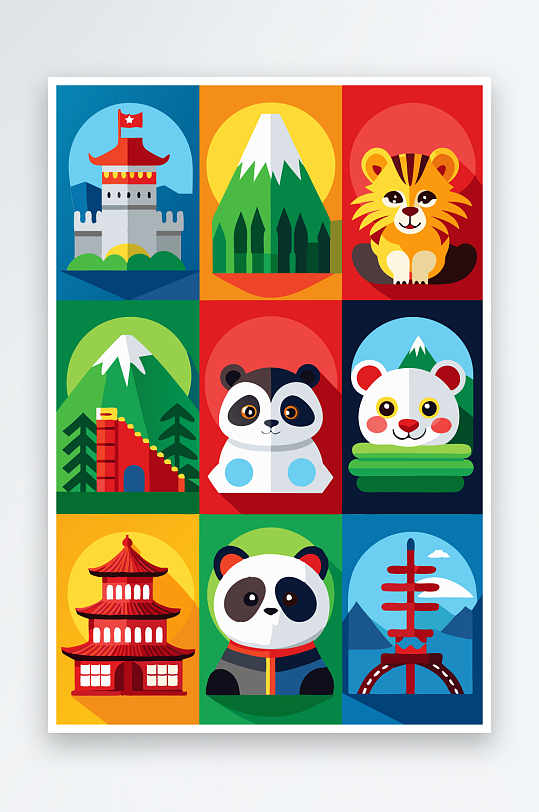 熊猫卡通矢量图标元素-众图网