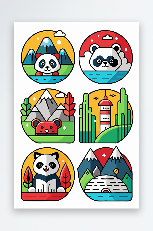 熊猫卡通矢量图标元素-众图网