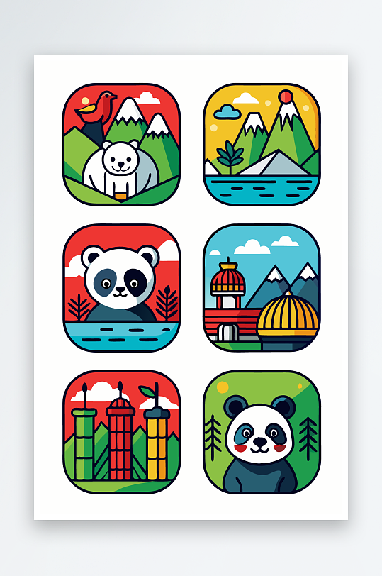 熊猫卡通矢量图标元素-众图网