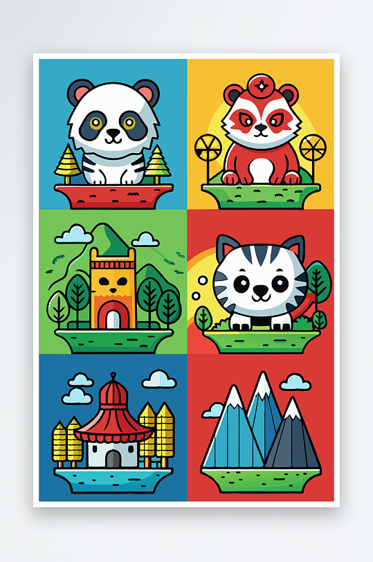 熊猫卡通矢量图标元素-众图网