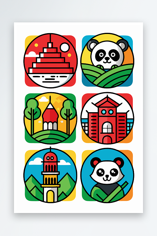 熊猫卡通矢量图标元素-众图网