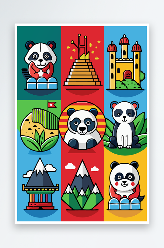 熊猫卡通矢量图标元素-众图网