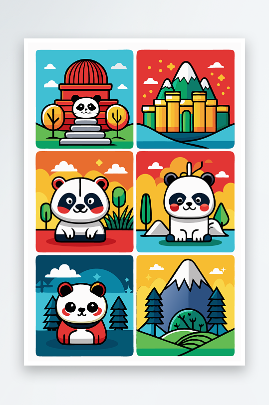 熊猫卡通矢量图标元素-众图网