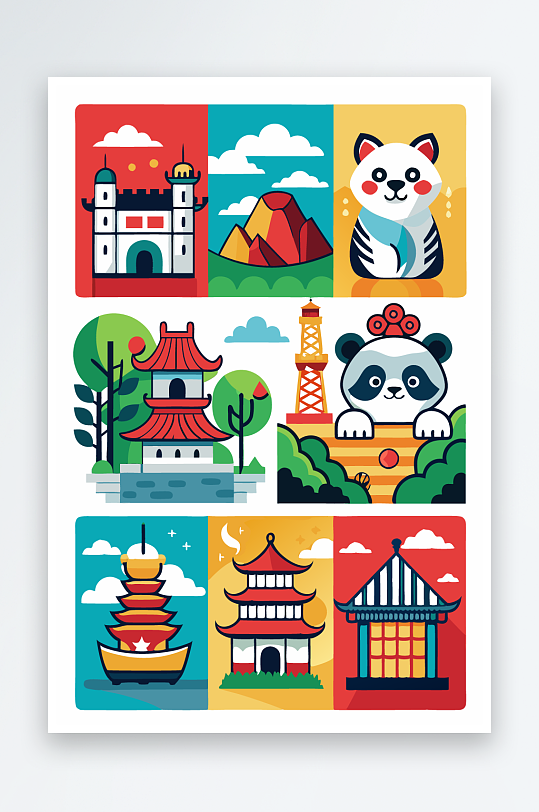 熊猫卡通矢量图标元素-众图网