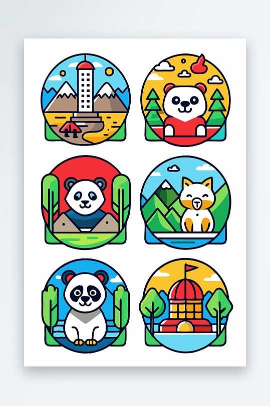 熊猫卡通矢量图标元素-众图网
