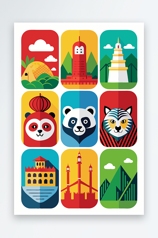 熊猫卡通矢量图标元素-众图网