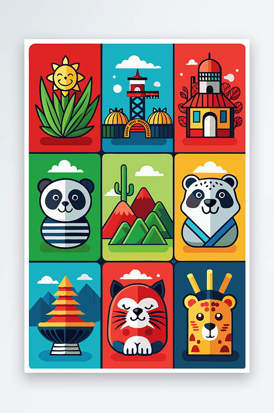 熊猫卡通矢量图标元素-众图网