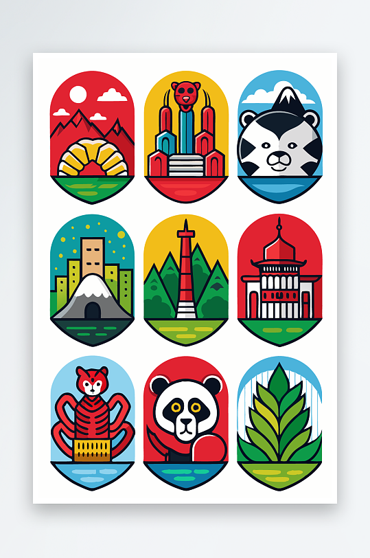 熊猫卡通矢量图标元素-众图网