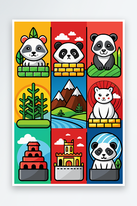 熊猫卡通矢量图标元素-众图网