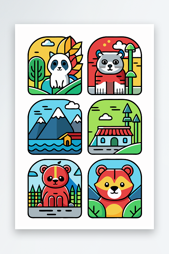 熊猫卡通矢量图标元素-众图网