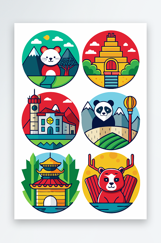 熊猫卡通矢量图标图形元素-众图网