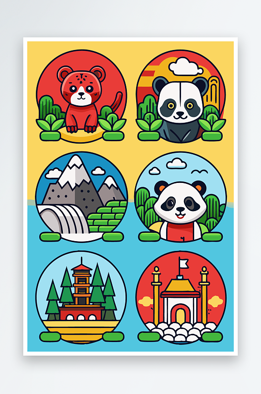 熊猫卡通矢量图标图形元素-众图网