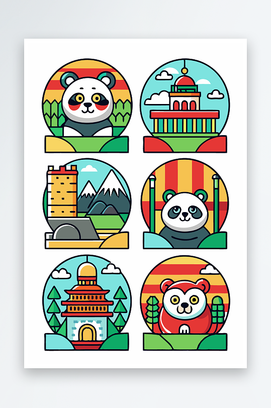 熊猫卡通矢量图标图形元素-众图网