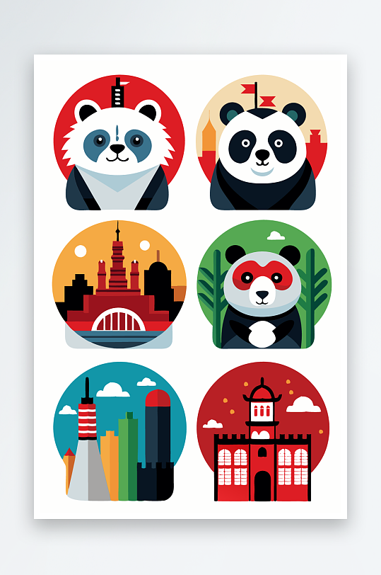 熊猫卡通矢量图标图形元素-众图网