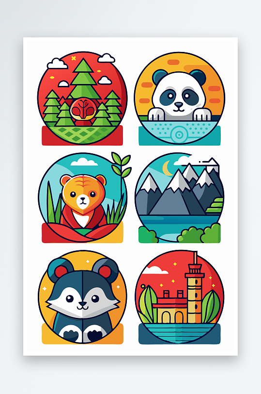 熊猫卡通矢量图标图形元素-众图网