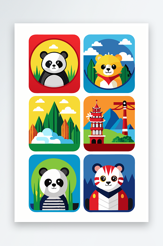 熊猫卡通矢量图标图形元素-众图网