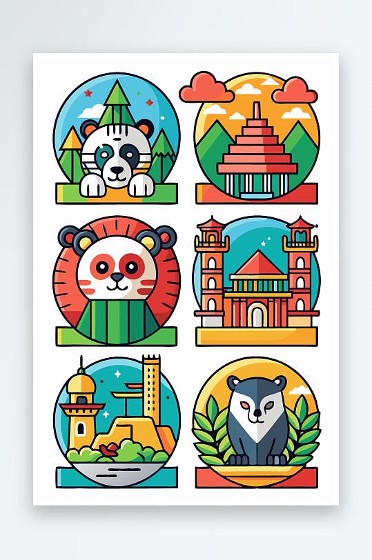 熊猫卡通矢量图标图形元素-众图网