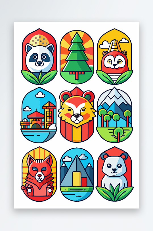 熊猫卡通矢量图标图形元素-众图网