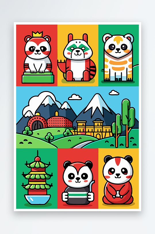 熊猫卡通矢量图标图形元素-众图网