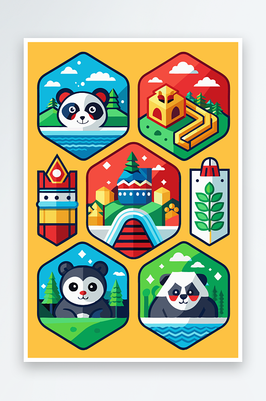 熊猫卡通矢量图标图形元素-众图网