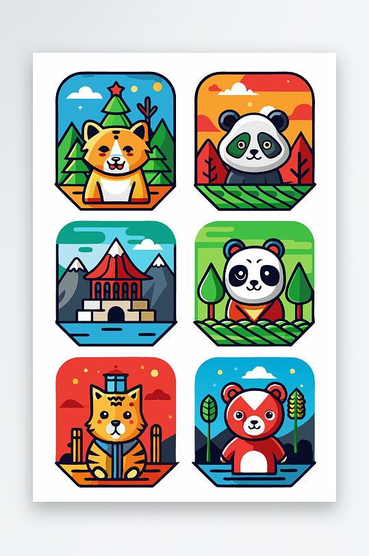 熊猫卡通矢量图标图形元素-众图网