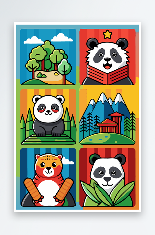 熊猫卡通矢量图标图形元素-众图网