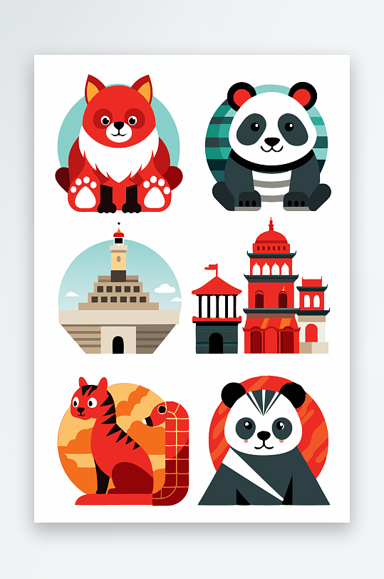 熊猫卡通矢量图标图形元素-众图网