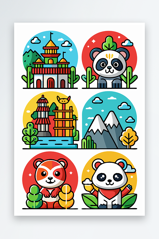 熊猫卡通矢量图标图形元素-众图网