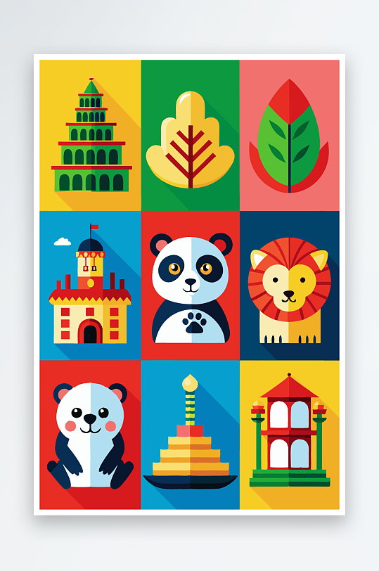 熊猫卡通矢量图标图形元素-众图网