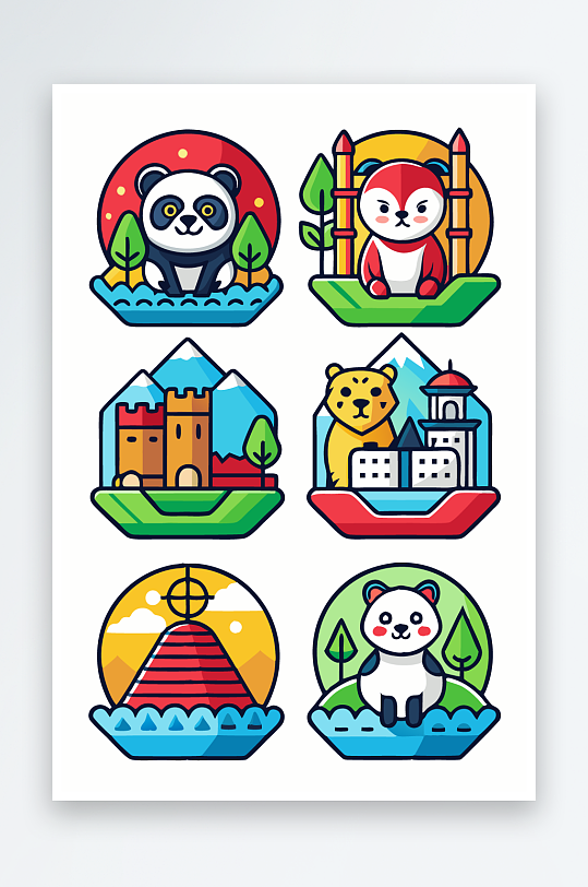 熊猫卡通矢量图标图形元素-众图网