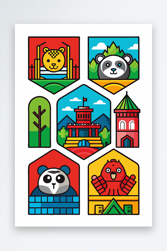 熊猫卡通矢量图标图形元素-众图网