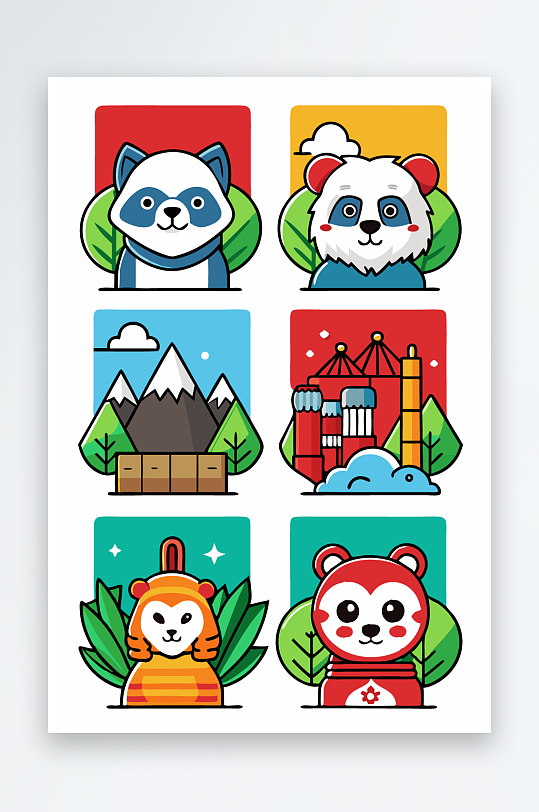 熊猫卡通矢量图标图形元素-众图网