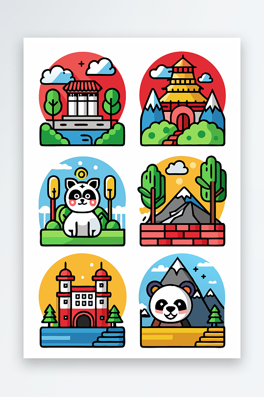 熊猫卡通矢量图标图形元素-众图网