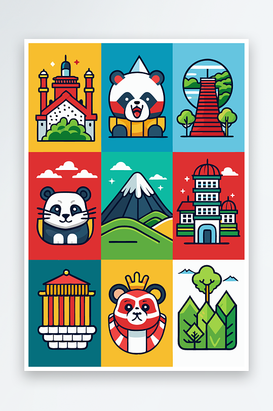 熊猫卡通矢量图标图形-众图网